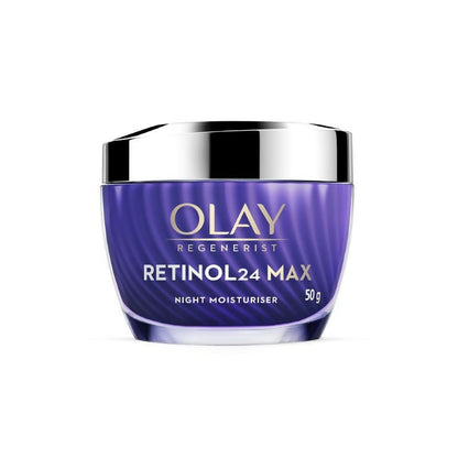 Olay Retinol24 Max Night Moisturizer in a jar, creamy face moisturizer for overnight skin renewal and hydration.