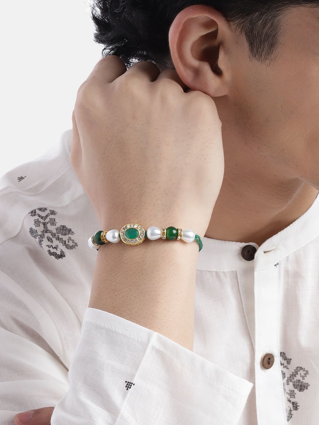 Anouk Unisex Set of 2 Beaded Bhai Bhabhi Rakhis With Roli & Chawal