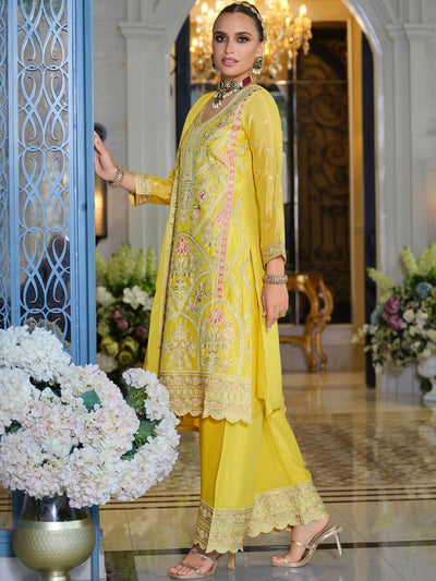 Indyancart IE Women Ethnic Motifs Embroidered Kurta with Palazzos & Dupatta