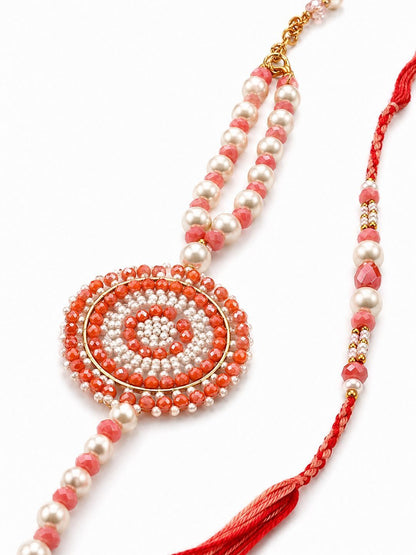 Anouk Set Of 2 Gold Toned Pearls & Beads Round Shape Bhaiya Bhabhi Rakhi With Roli Chawal