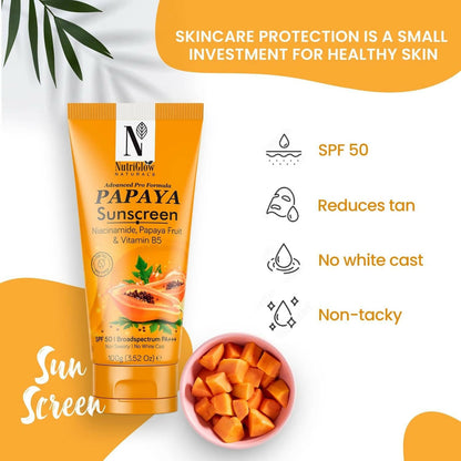 NutriGlow NATURAL'S Advanced Pro Formula Papaya Sunscreen SPF 50 PA+++ - Indyancart