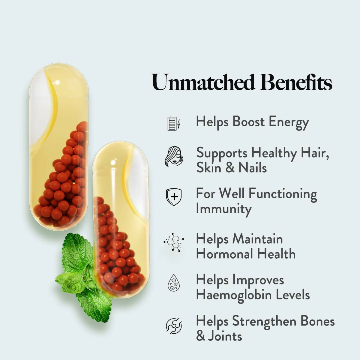 Wellbeing Nutrition Slow Multi + Omega for Her Ayurvedic capsules, featuring natural ingredients in a clear bottle.