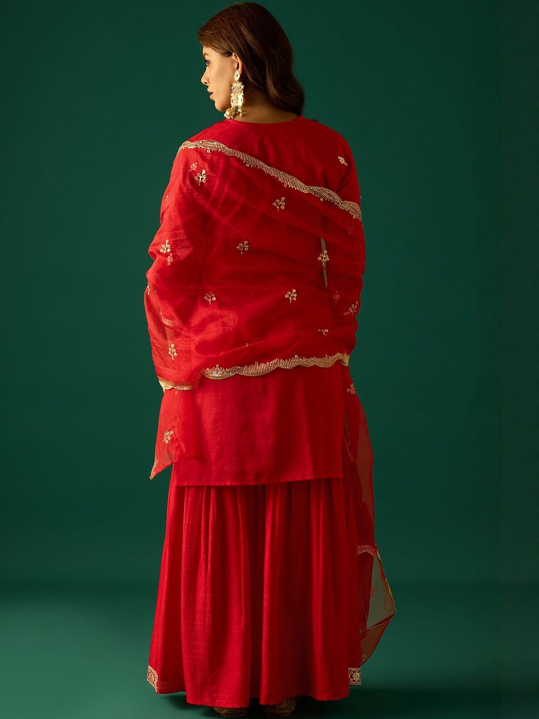 Indyancart VA Ethnic Motifs Embroidered Zari Kurta With Sharara & Dupatta