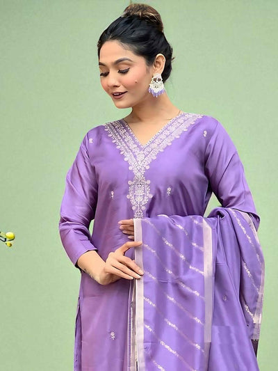 Indyancart SN Women's Floral Embroidered Cotton Kurta with Trousers & Dupatta