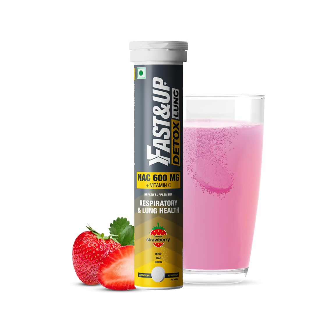 FAST&UP Detox Lung N-Acetylcysteine 600mg + Vitamin C - Strawberry Flavour Tablets