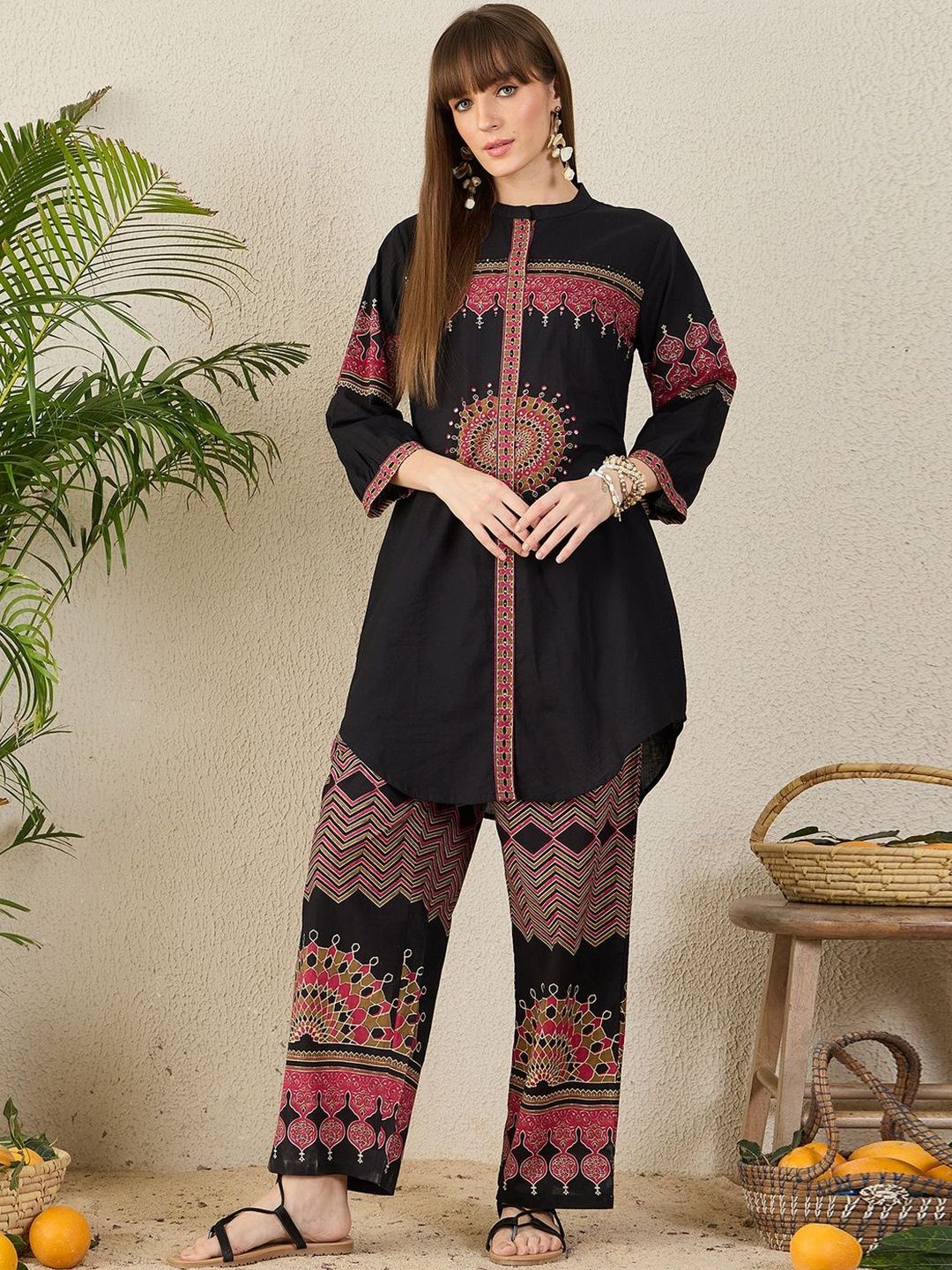 Women Ethnic Motifs Regular A-Line Pure Cotton Kurta with Palazzos Kurta Sets
