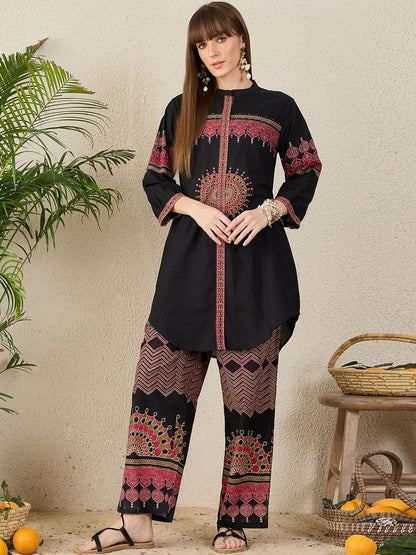 Women Ethnic Motifs Regular A-Line Pure Cotton Kurta with Palazzos Kurta Sets