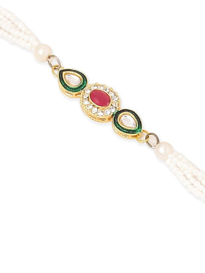 Anouk Set Of 2 Multicolor Oval Shape Kundan Studded & Beads Bhaiya Bhabhi Rakhi