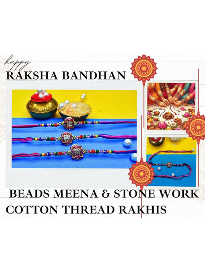 Anouk Set Of 3 Beaded Cotton Thread with AD Stones & Meenakari Designer Rakhi for Brother