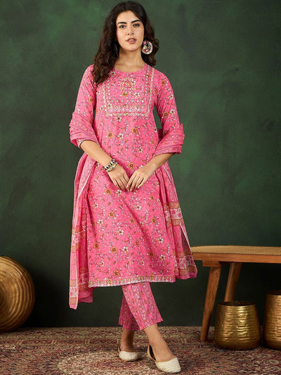 Indyancart SN Women's Printed Pure Cotton Kurta Set