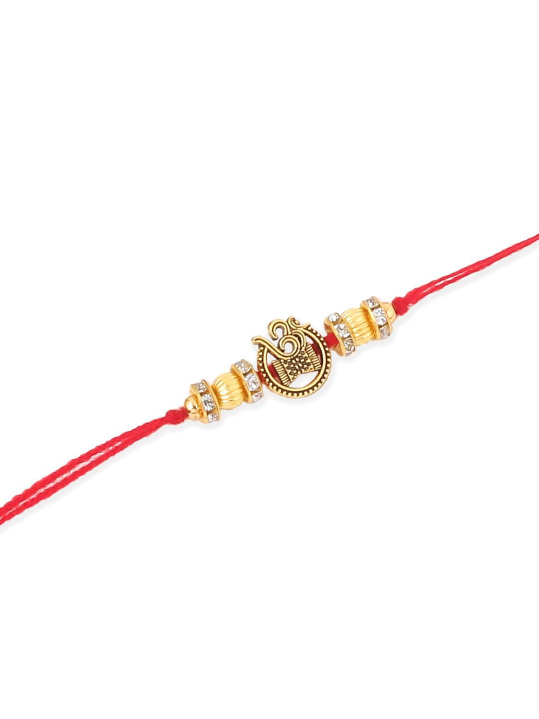 Anouk Set Of 4 Artificial Stones Studded & Beaded Swastik Thread Rakhis