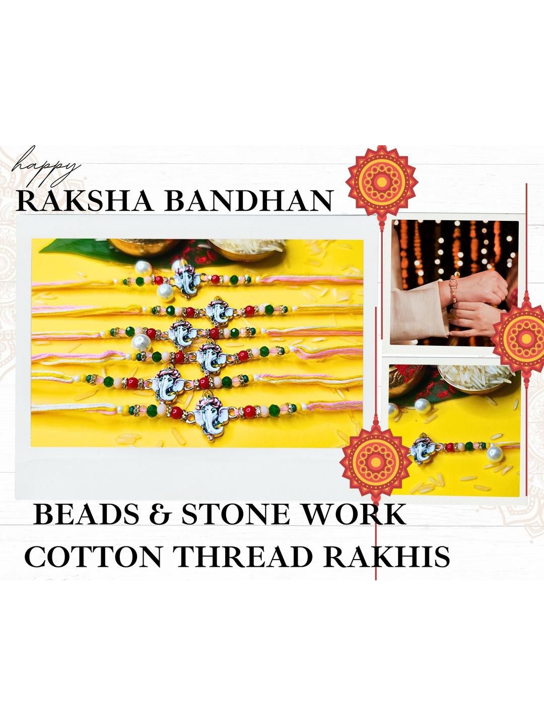 Anouk Set Of 6 Beaded Cotton Thread with AD Stones & Meenakari Designer Rakhi for Brother