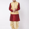 Men's Maroon Silk Blend Straight Jacket  Kurta and Dhoti Set