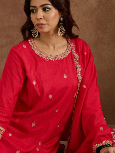 Indyancart IE Women Ethnic Motifs Embroidered Regular Kurta with Trousers & Dupatta