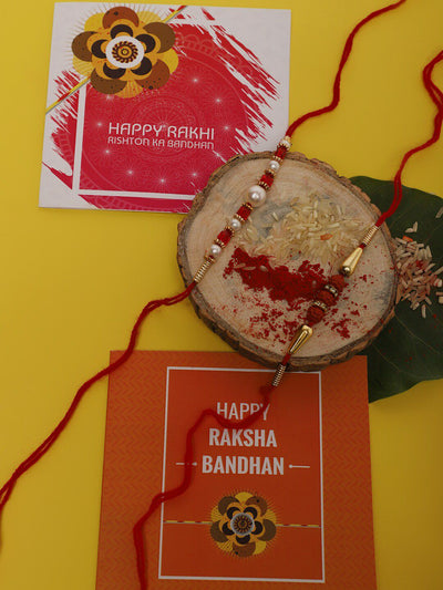 Indyancart Unisex Set Of 2 Beaded Rakhi With Roli & Rice