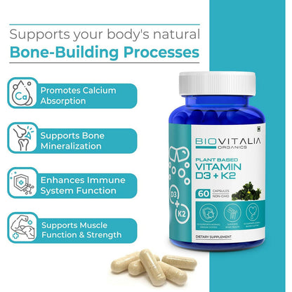 Biovitalia Organics Vitamin D3 + K2 Capsules For Men & Women