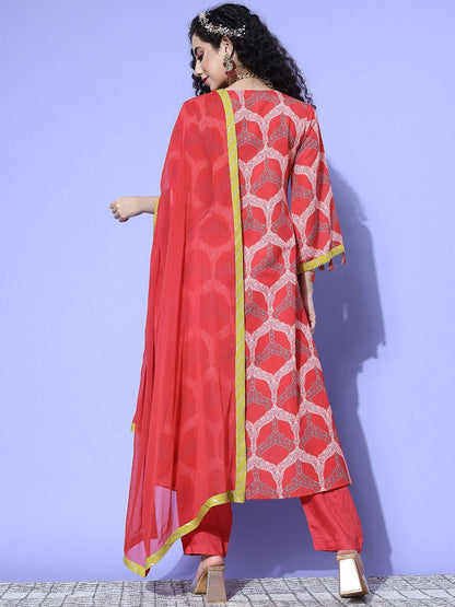 Indyancart VA Women's Ethnic Motifs Printed Empire Gotta Patti Kurta with Trousers & With Dupatta