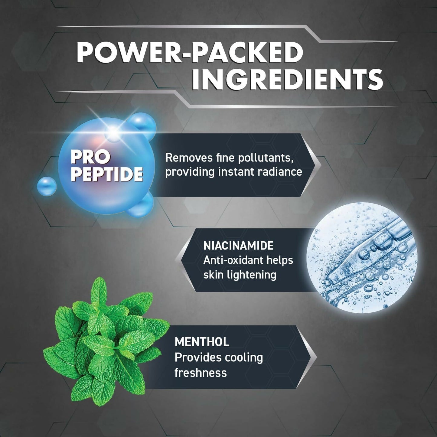 Emami Fair and Handsome Instant Radiance Face Wash with Pro-Peptides, showing a tube of the face wash with radiant skin in the background.