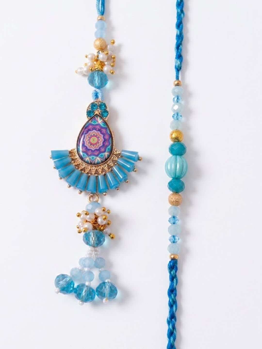 Anouk Set Of 2 Transparent Beads Pear Shape Bhaiya Bhabhi Rakhi With Roli Chawal Chandan