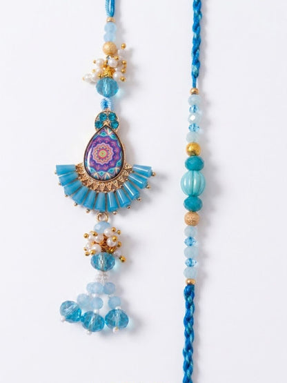 Anouk Set Of 2 Transparent Beads Pear Shape Bhaiya Bhabhi Rakhi With Roli Chawal Chandan