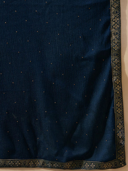Ethnic Motifs Embroidered Zari Straight Kurta with Trousers & Dupatta