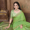 Dhiyona GR Women's Canvas Grass Green Soft Linen Solid Woven Saree
