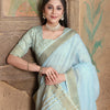 Dhiyona GR Women's Canvas Light Summer Blue Soft Linen Solid Woven Saree