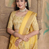 Dhiyona GR Women's Canvas Gold Yellow Soft Linen Solid Woven Saree