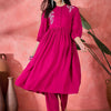 Indyancart SN Women's Floral Embroidered Band Collar Anarkali Kurta With Trousers