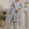 Indyancart IE Floral Embroidered Straight Pure Cotton Kurta With Trousers & Dupatta