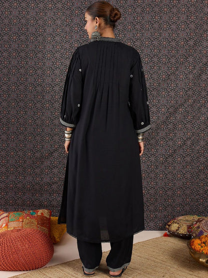 Women Ethnic Motifs Embroidered Panelled Thread Work Kurta with Trousers