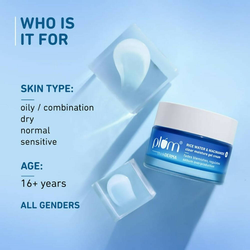 Plum Thinkderma 2% Niacinamide & Rice Water Clear Moisture Gel Cream - Indyancart