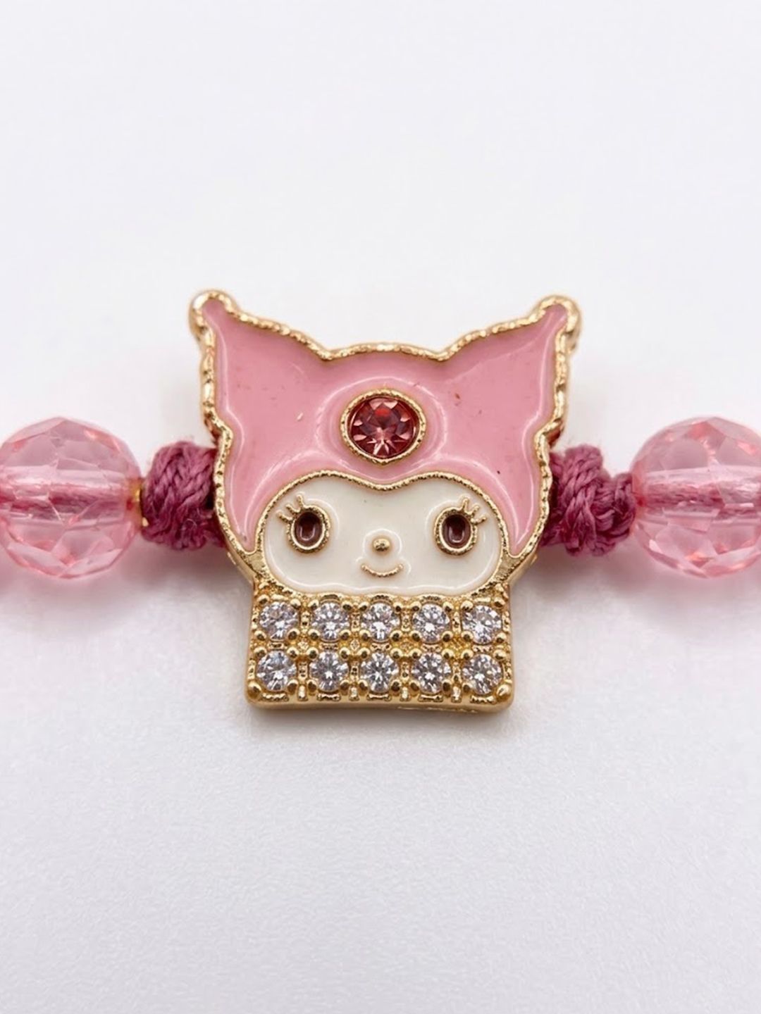 Anouk Pink Transparent Beaded Cartoon Character Kids Rakhi With Roli Chawal Chandan Mishri