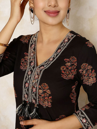 Indyancart SN Women's Ethnic Motifs Printed Pure Cotton Anarkali Kurta with Palazzo & Dupatta