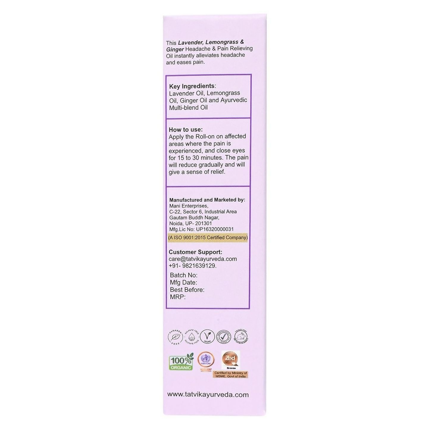 Tatvik Ayurveda Shuddhabuti Headache & Pain Releiving Oil (Lemongrass, Ginger & Tulsi)