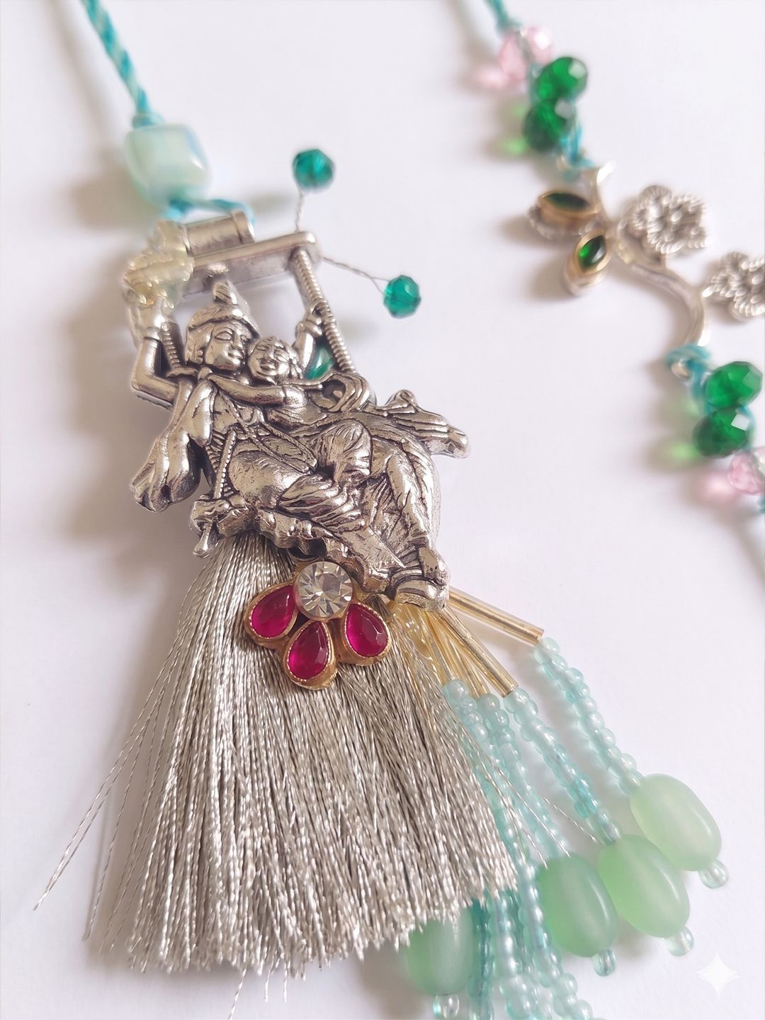 Anouk Set Of 2 Designer Religious Silver Toned Bhaiya Bhabhi Rakhi