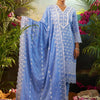 Indyancart IE Ethnic Motifs Embroidered Chikankari Pure Cotton Kurta With Trousers & Dupatta