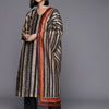 Dhiyona VA Women'sStriped V Neck Chanderi Cotton Straight Kurta & Trousers With Dupatta