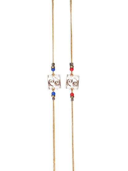 Anouk Red Set Of 2 Beaded Square Charm Thread Rakhis With Roli Chawal & Greeting Card