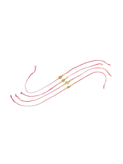 Anouk Men Set Of 4 Gold Toned Artificial Stones Swastik Design Thread Rakhi