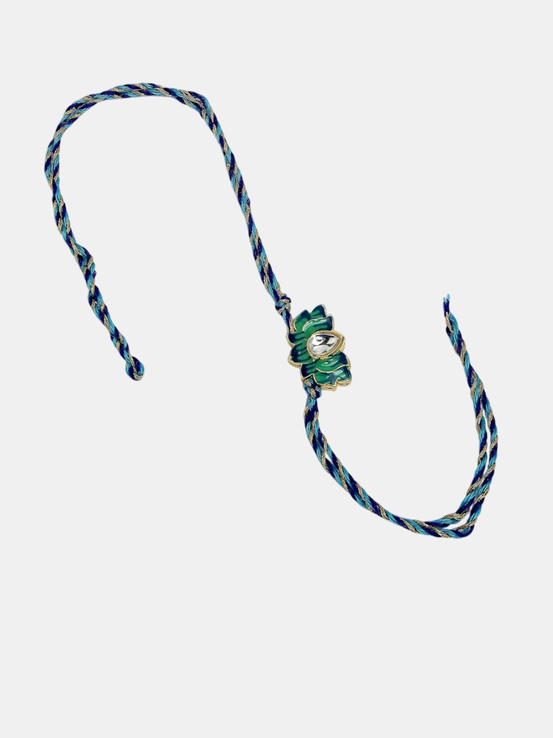 Anouk Set Of 2 Kundan-Studded & Beaded Lotus Shape Bhaiya Bhabhi Rakhis With Roli Chawal