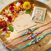 Dhiyona Set Of 3 Radha Krishna Thread Rakhi With Roli Chawal Chandan Mishri