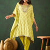 Dhiyona SN Women's Green Bandhani Printed Gotta Patti Asymmetric Kaftan With Dhoti Pant