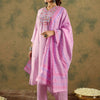 Indyancart IE Floral Embroidered Thread Work Straight Kurta With Trousers & Dupatta