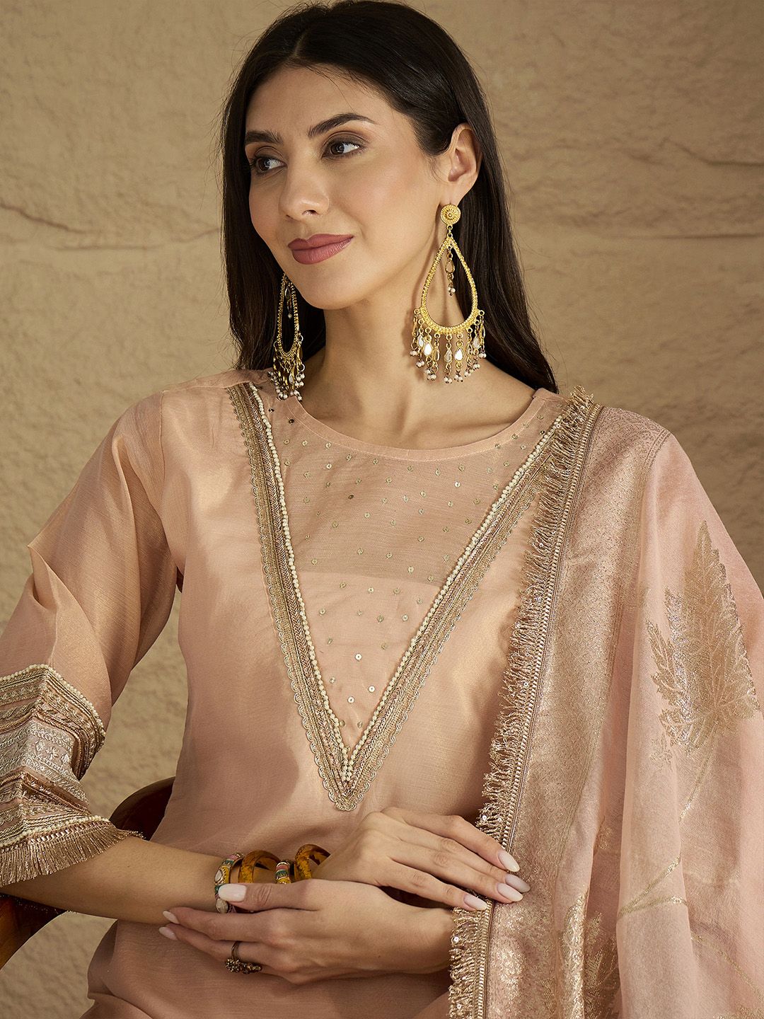 Indyancart VA Women Solid Kurta with Palazzo & Dupatta