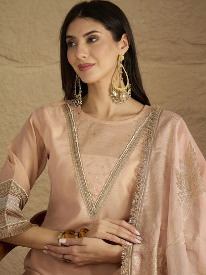 Indyancart VA Women Solid Kurta with Palazzo & Dupatta