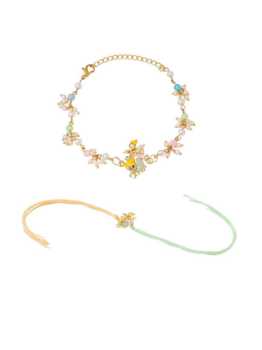 Anouk Artificial Stones Studded & Pearls Beaded Bhaiya Bhabhi Rakhis With Roli Chawal