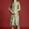 Indyancart IE Floral Embroidered Mandarin Collar Straight Tunic And Trousers