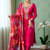 Dhiyona SN Women's Embroidered Calf Length Regular Straight Kurta Pyjama & Dupatta