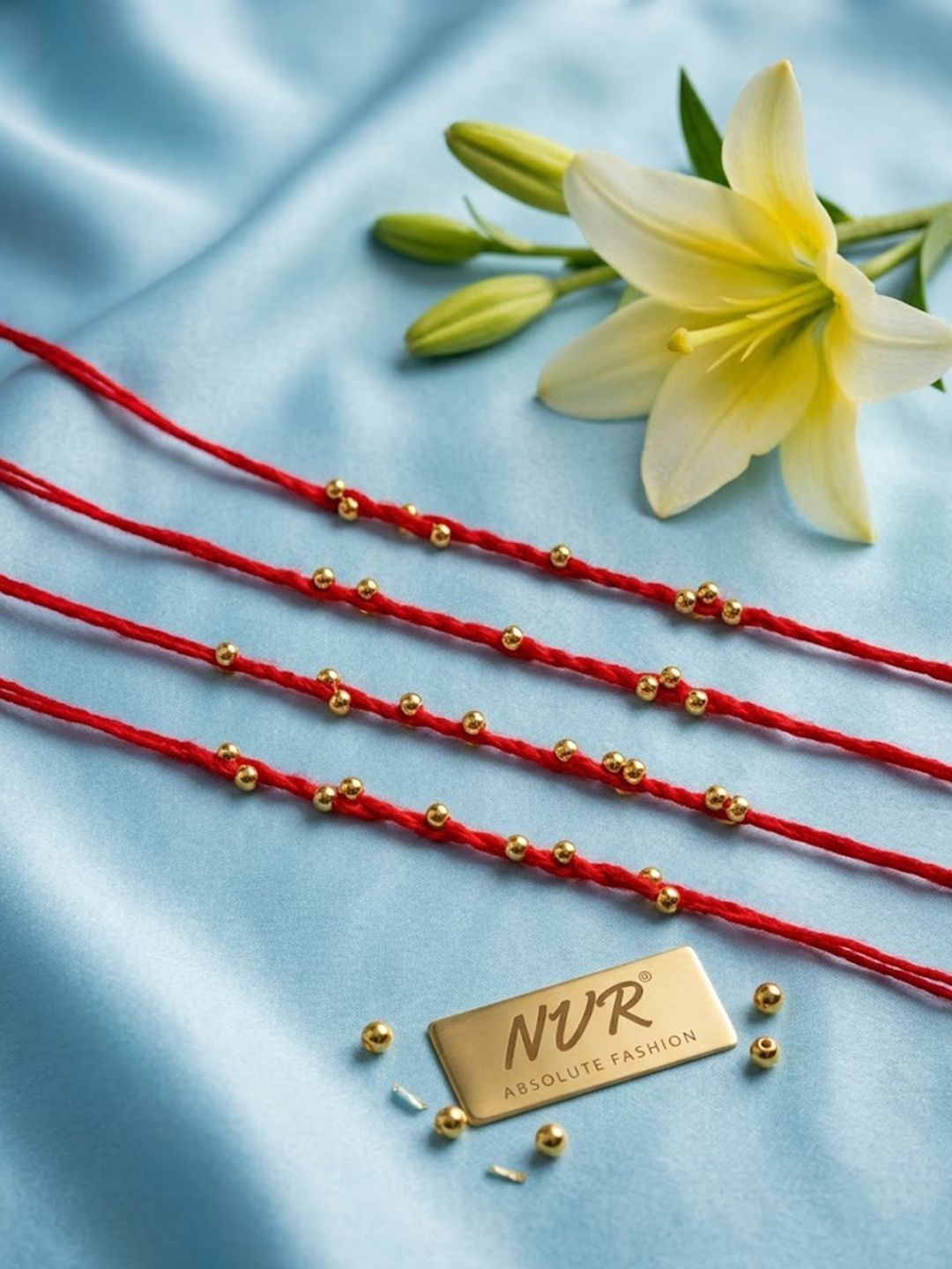 Anouk Set Of 4 Traditional Red Thread Rakhi With Roli Chawal Chandan Mishri